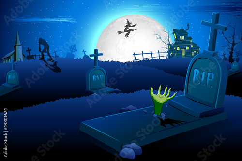 Halloween night in graveyard
