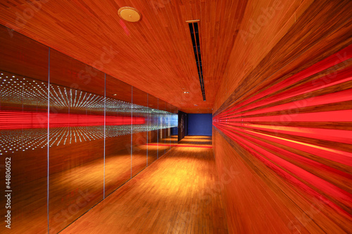 abstract lighting wood walkway in restaurant