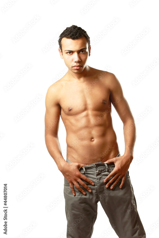 Portrait of a shirtless young man, isolated on white background Portrait of a shirtless young man, isolated on white background
