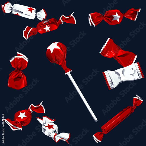 Collection of candy in shiny red and white wrappers