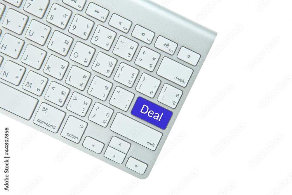 Blue deal button on computer keyboard isolated on white backgrou Blue deal button on computer keyboard isolated on white backgrou