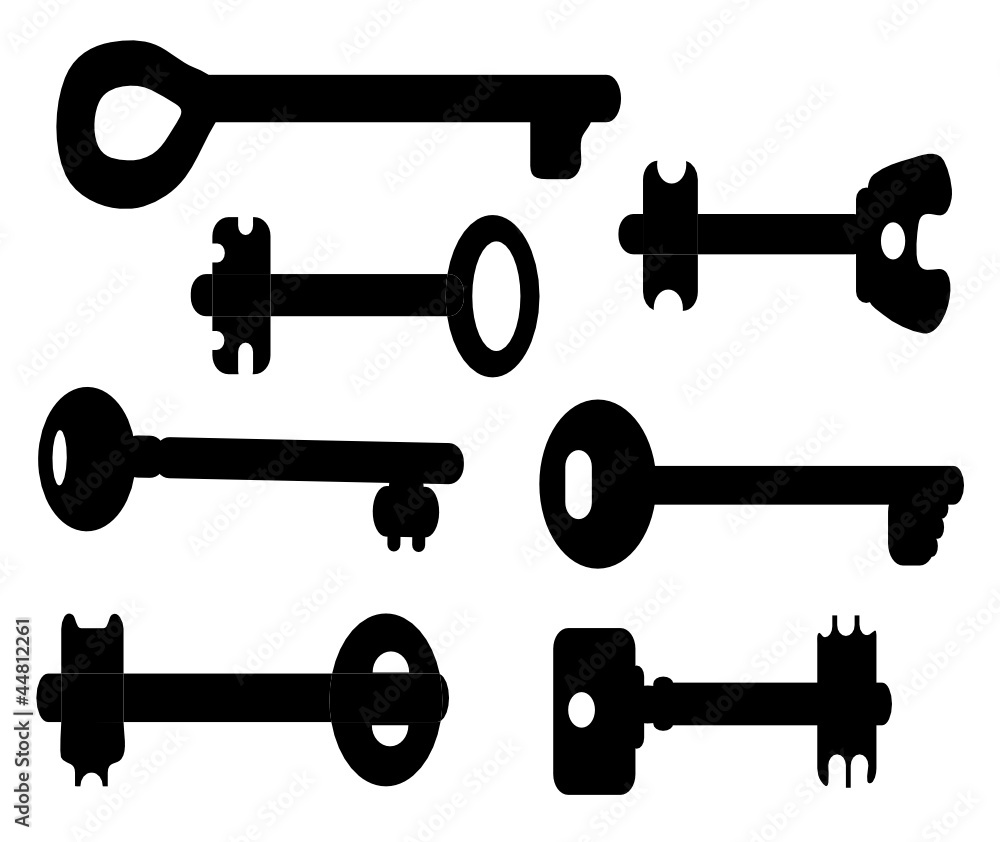 Collection of silhouettes of ancient keys Collection of silhouettes of ancient keys