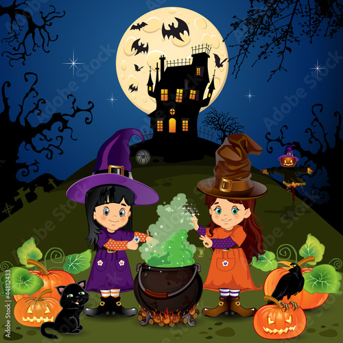 Landscape of witches halloween