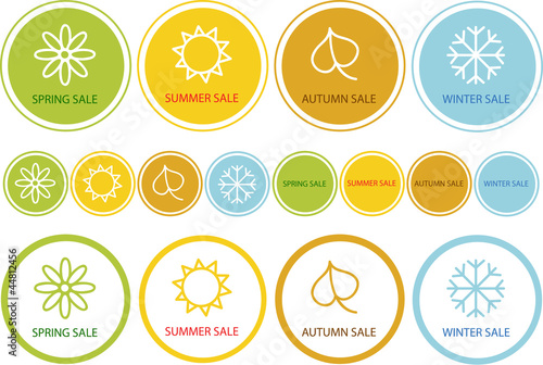 set of various price tags with season symbols