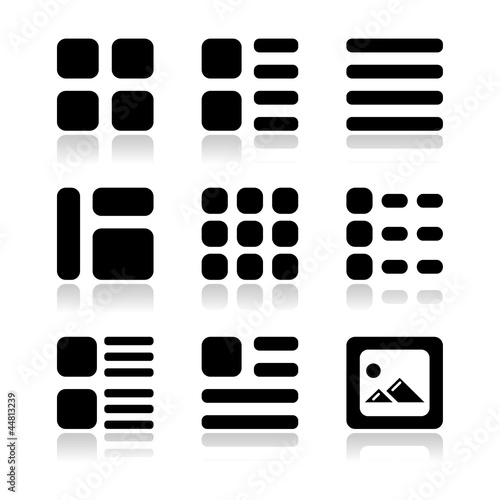 Gallery view Display options icons set - list, grid photo