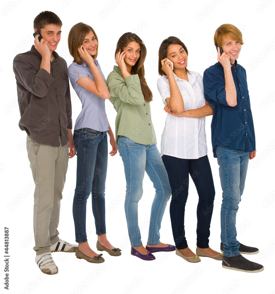 Fototapeta premium teenagers with smartphone