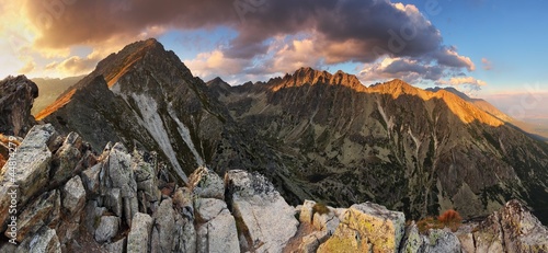 Fototapeta Naklejka Na Ścianę i Meble -  Mountain sunset panorama at autumn in Slovakia - High Tatras