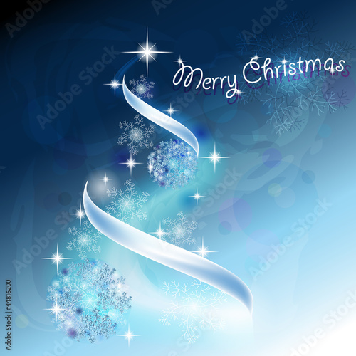 Romantic Christmas tree with snowflakes and ribbons