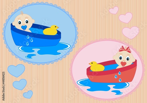 Children bathe in the tub