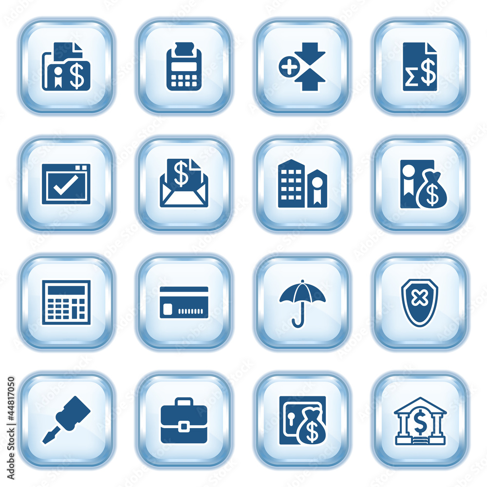Banking web icons on glossy buttons. Banking web icons on glossy buttons.