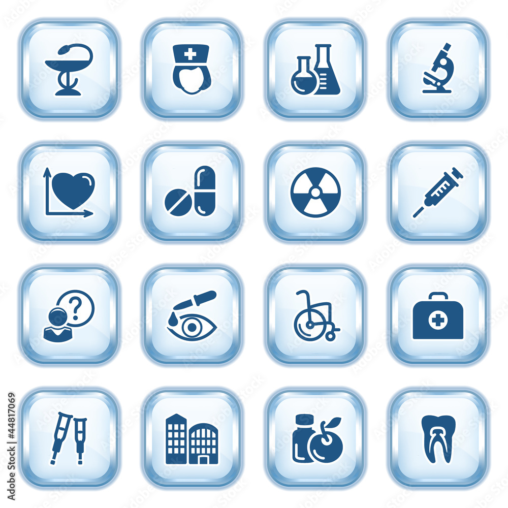 Medicine web icons on glossy buttons. Set 2. Medicine web icons on glossy buttons. Set 2.