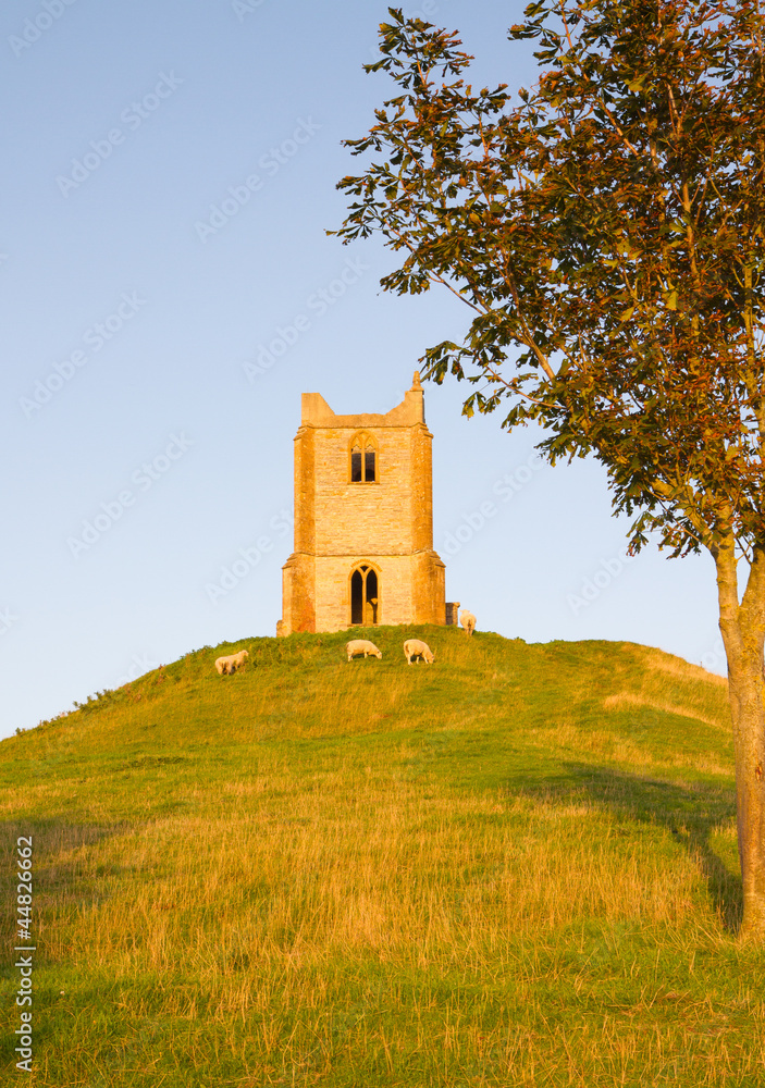 Burrow Mump in Somerset England, historic ruined church Burrow Mump in Somerset England, historic ruined church