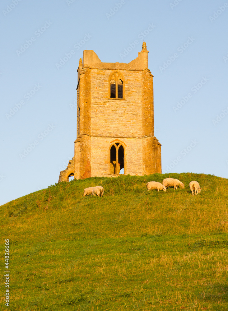 Burrow Mump in Somerset England, historic ruined church