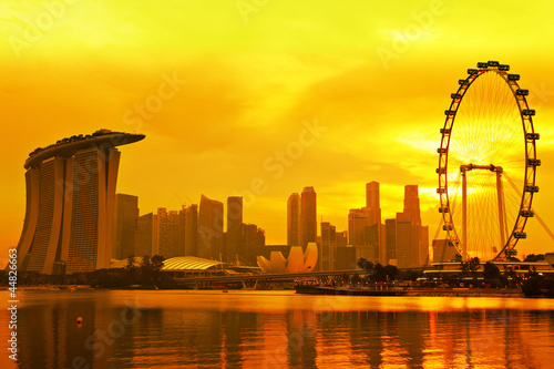 Photography Singapore skyline with golden sunset
