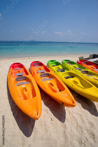 Colorful kayaks on the tropical beach Kapas Island, Malaysia
