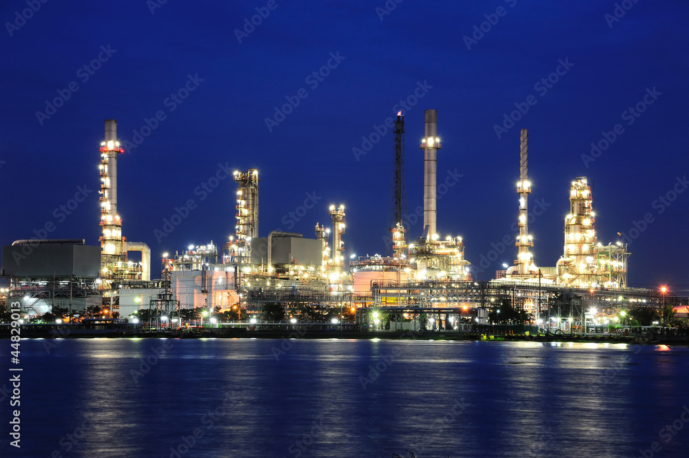 Oil refinery at twilight,Chao Phraya river, bangkok,Thailand