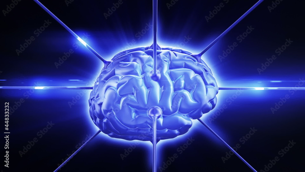 Brain rotating in dataflow. Looped abstract animation. HD 1080.