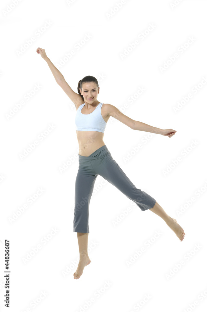 excited young girl in jumping posture