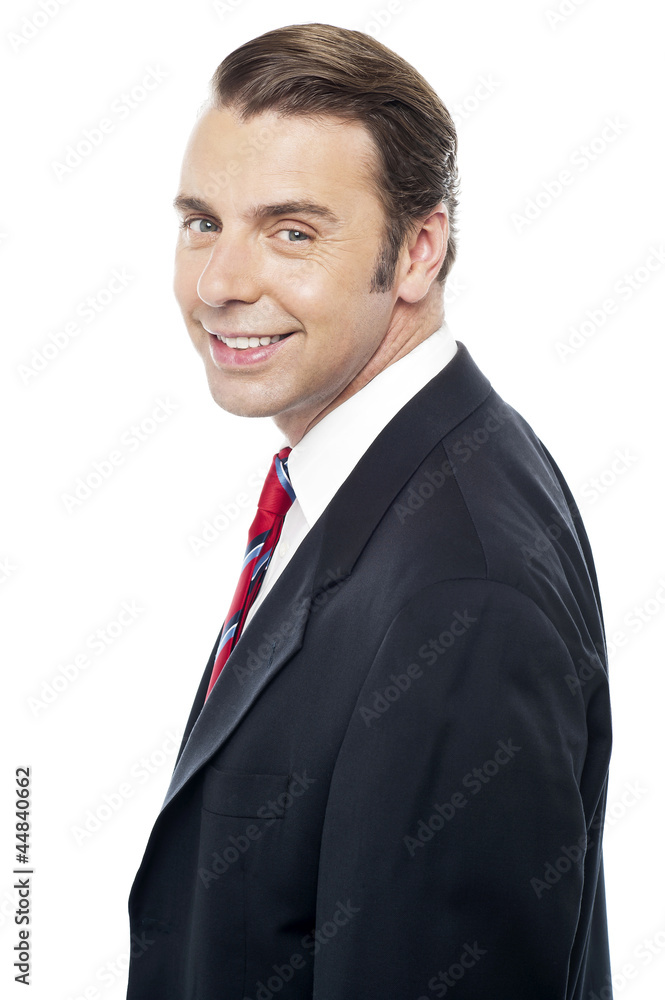 Side pose of smiling caucasian business person Side pose of smiling caucasian business person