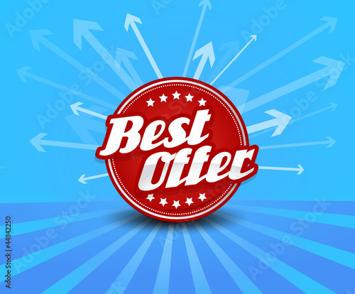 Best offer label with arrows on the background.