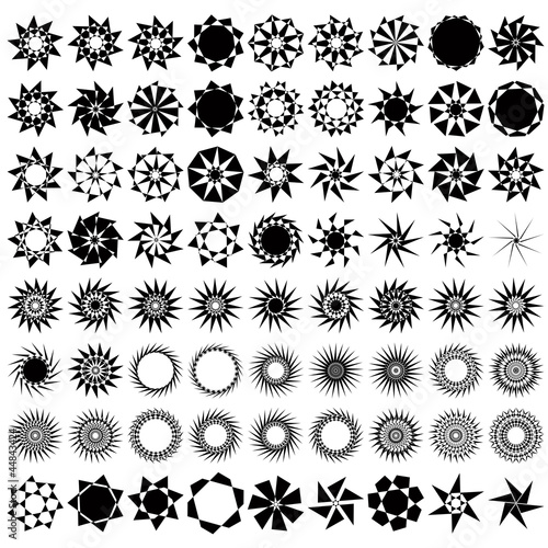 Collection of 72 ornate rosettes and star icons.