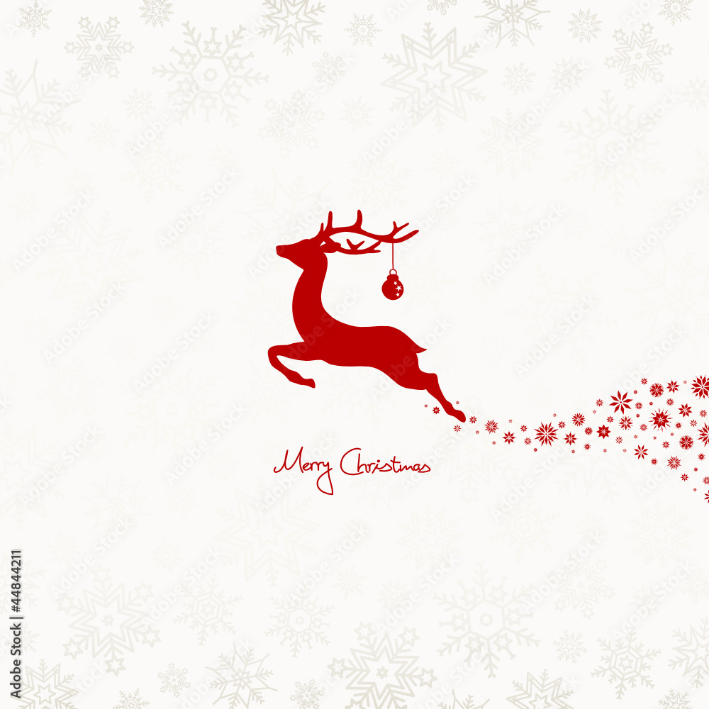 Flying Reindeer, Christmas Ball & Snowflakes Red Flying Reindeer, Christmas Ball & Snowflakes Red