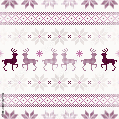 Seamless Cross Stitching Pattern Norwegian Style Purple/Beige