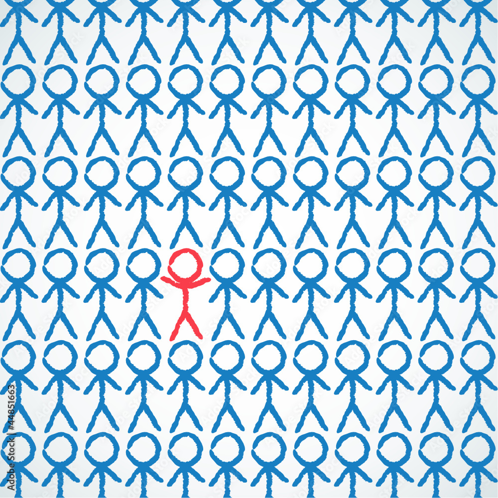 Konzept, Strichmännchen, Gruppe, gleichförmig, Individualität Konzept, Strichmännchen, Gruppe, gleichförmig, Individualität