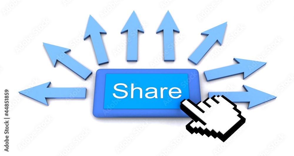 3D illustration of share concept with cursor 3D illustration of share concept with cursor