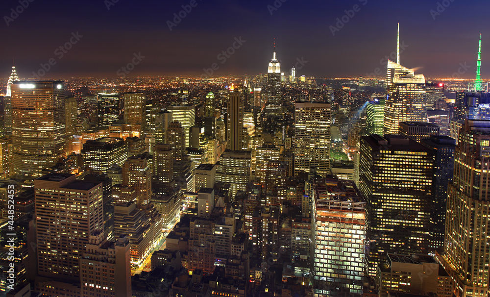 New York City skyline at night, USA