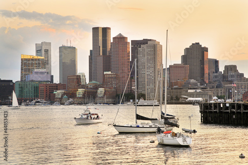Boston skyline and Inner Harbor at sunset, USA