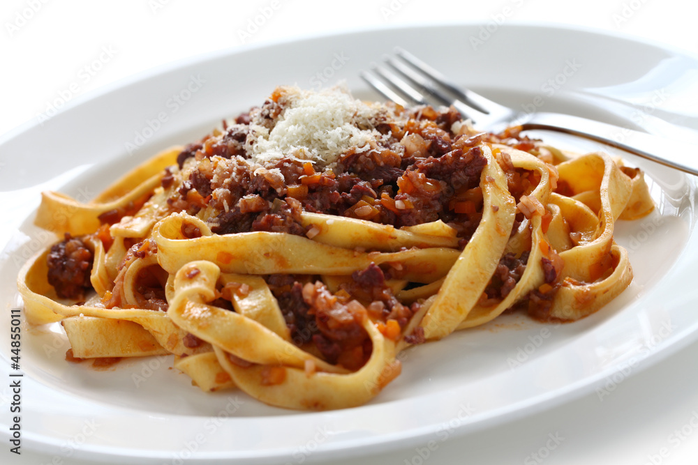 tagliatelle with ragu bolognese sauce, italian pasta cuisine