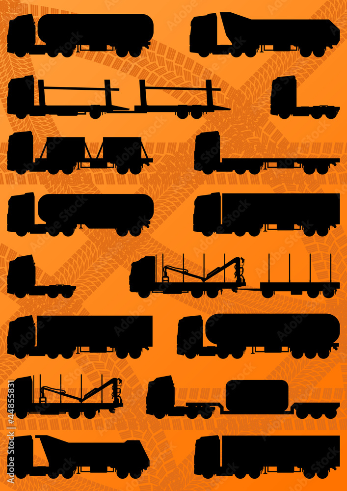 Detailed highway truck, trailer and oil cisterns  vector