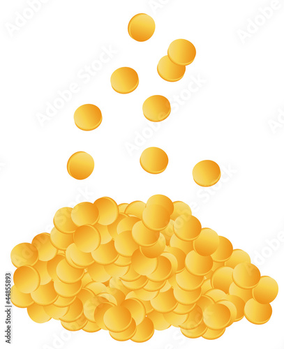 Golden coins dropping down on pile vector
