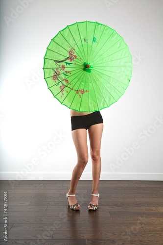 hidden sexy woman with asian umbrella