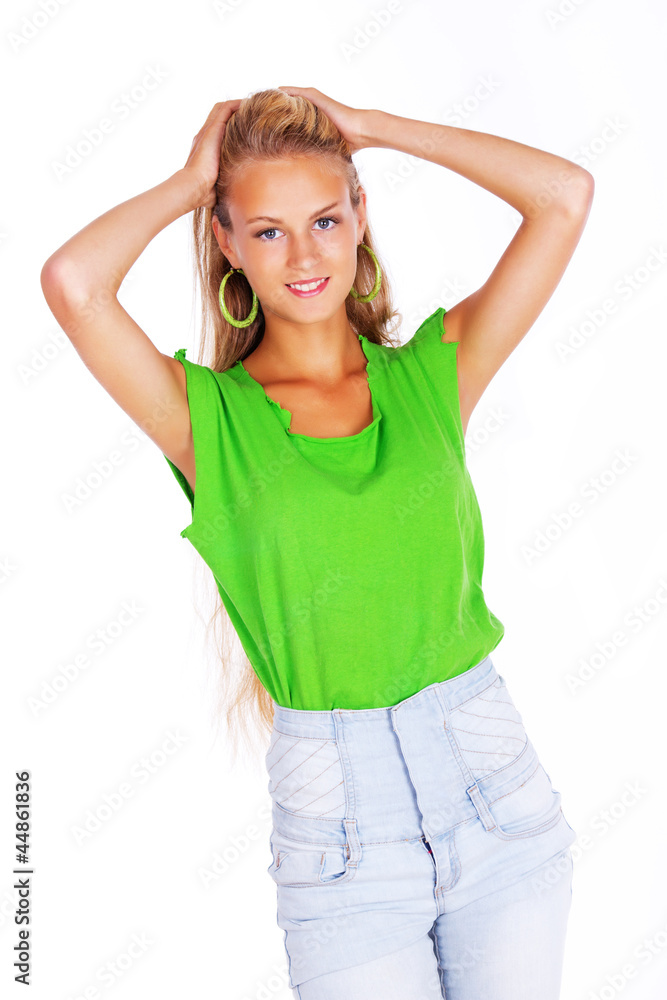 Portrait of beautiful woman posing in white background Portrait of beautiful woman posing in white background