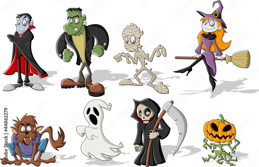 Funny cartoon classic halloween monster characters Stock Vector | Adobe  Stock