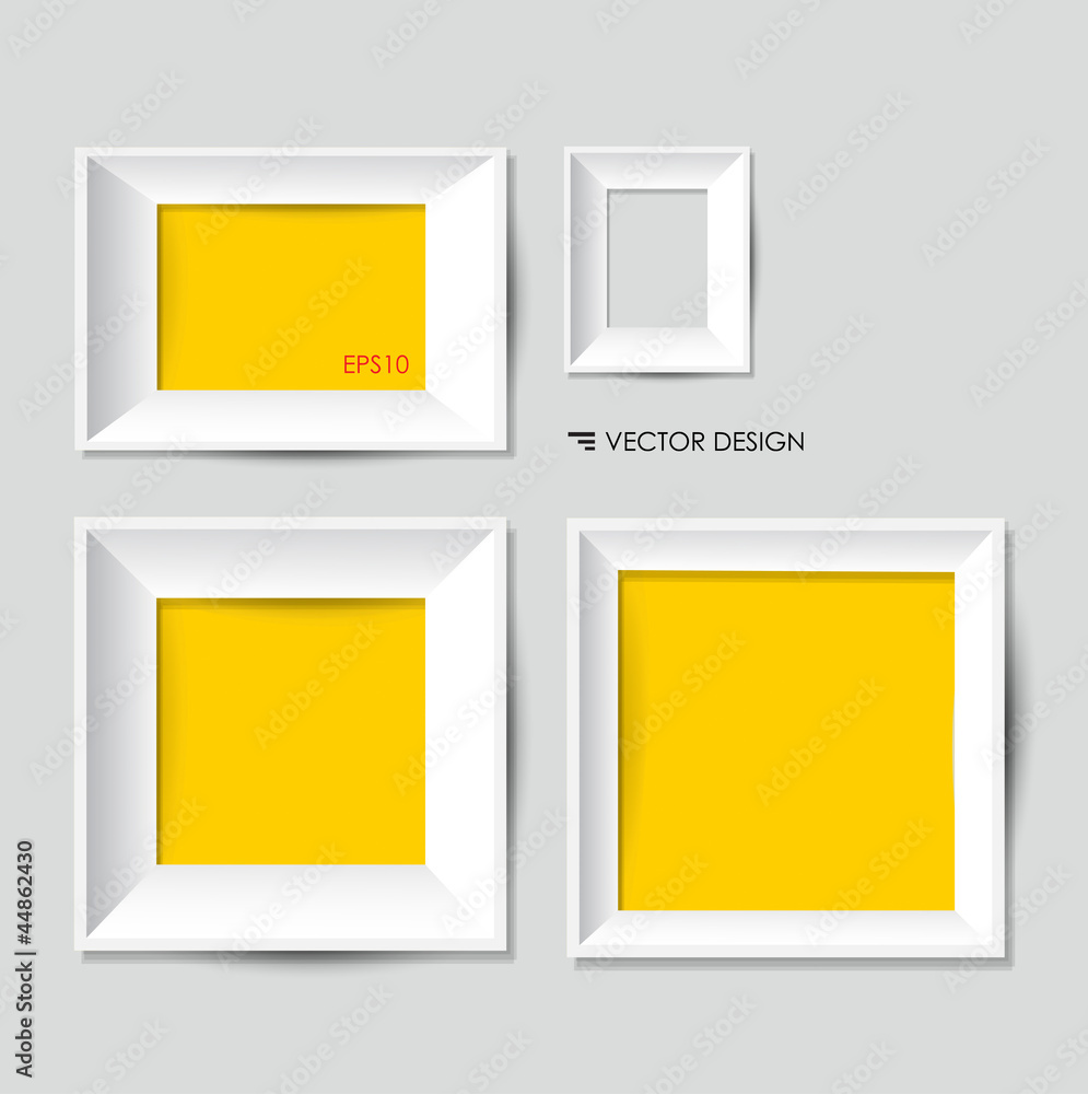 White modern frames on the wall, vector illustration.