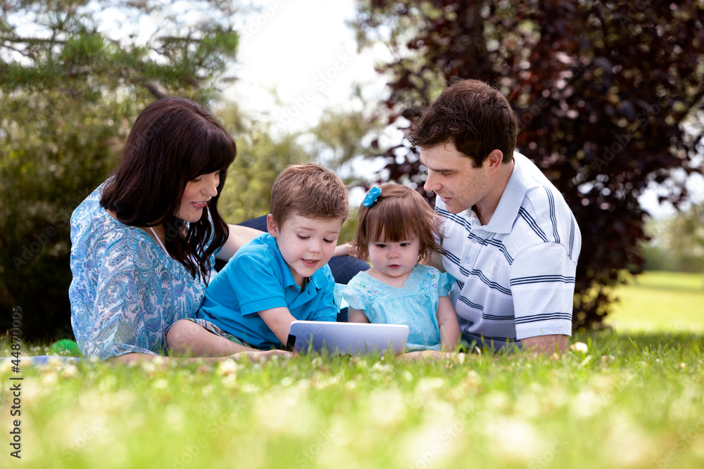 Outdoor Family with Digital Tablet