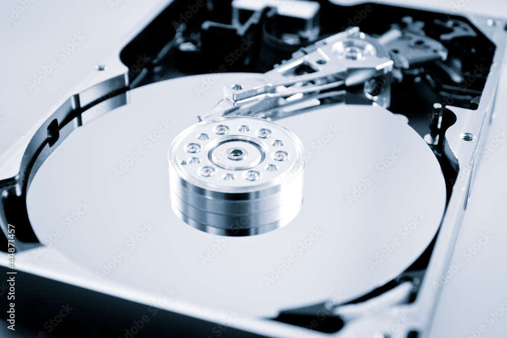 Opened hard drive, color processed Opened hard drive, color processed