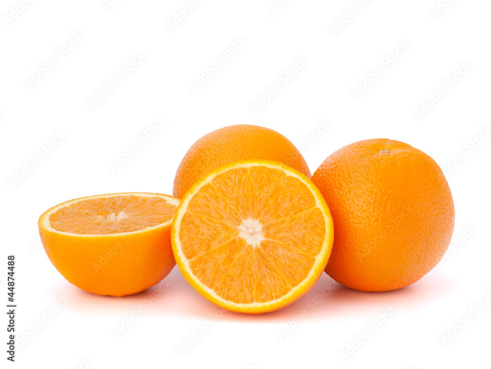 Sliced orange fruit segments isolated on white background Sliced orange fruit segments isolated on white background