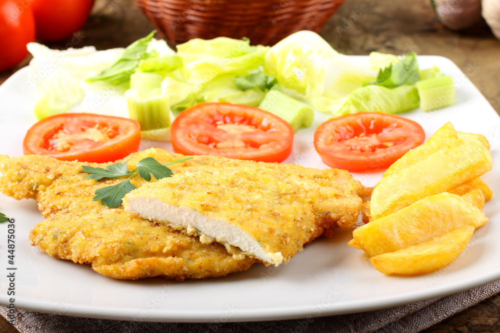 Chicken cutlet with salad