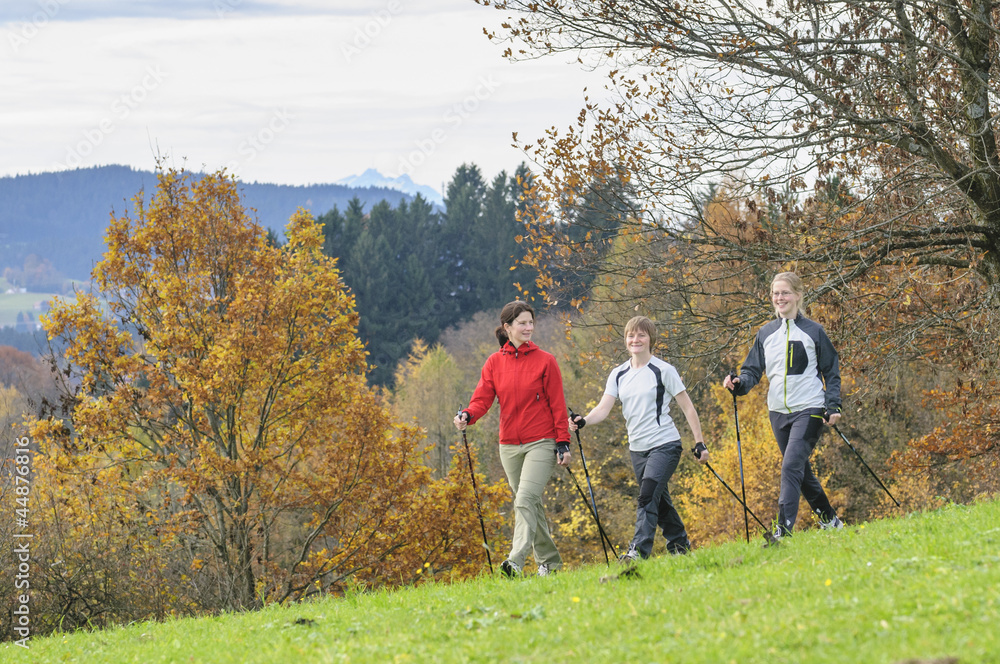 Walkerinnen beim fröhlichen Workout Walkerinnen beim fröhlichen Workout