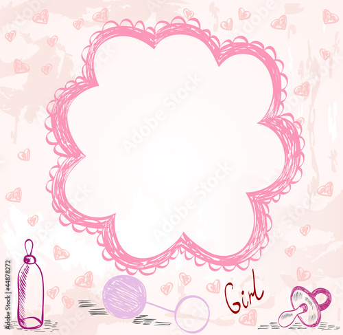 Cute hand drawn  frame with baby elements.