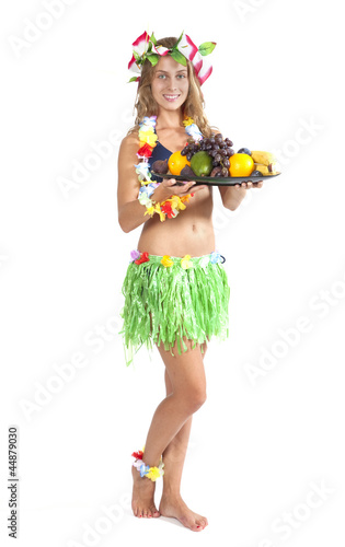 Attractive Caucasian girl with fruits