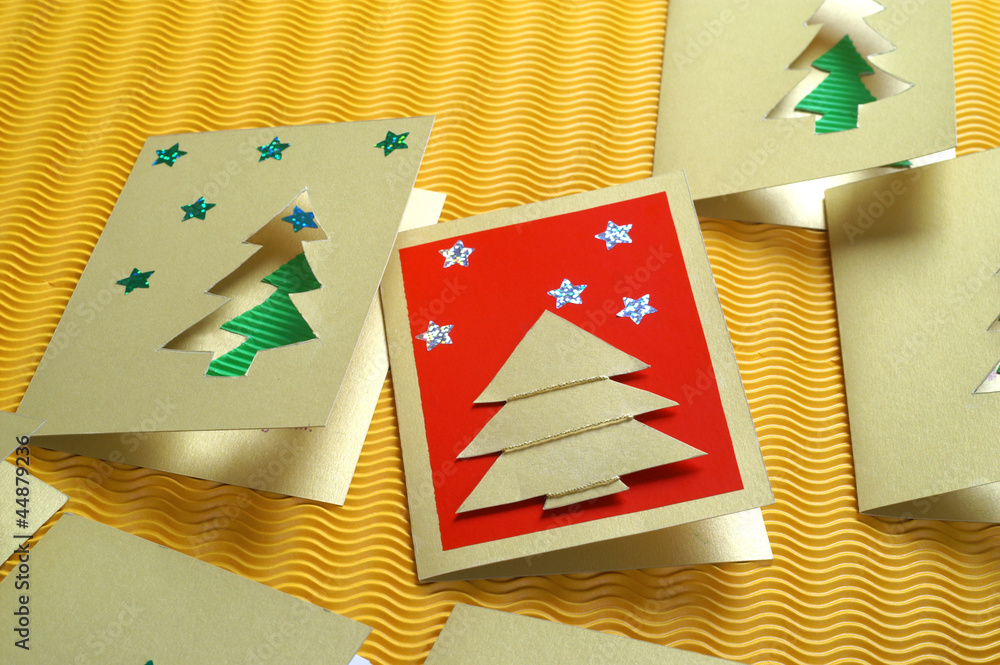 Handmade Christmas cards - obrazy, fototapety, plakaty 