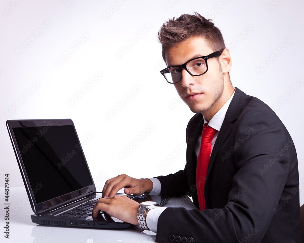 Business man Seated at Computer Business man Seated at Computer