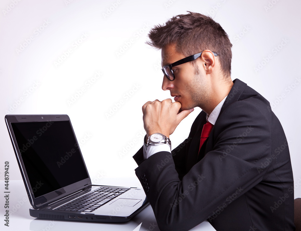 business man working on laptop computer business man working on laptop computer
