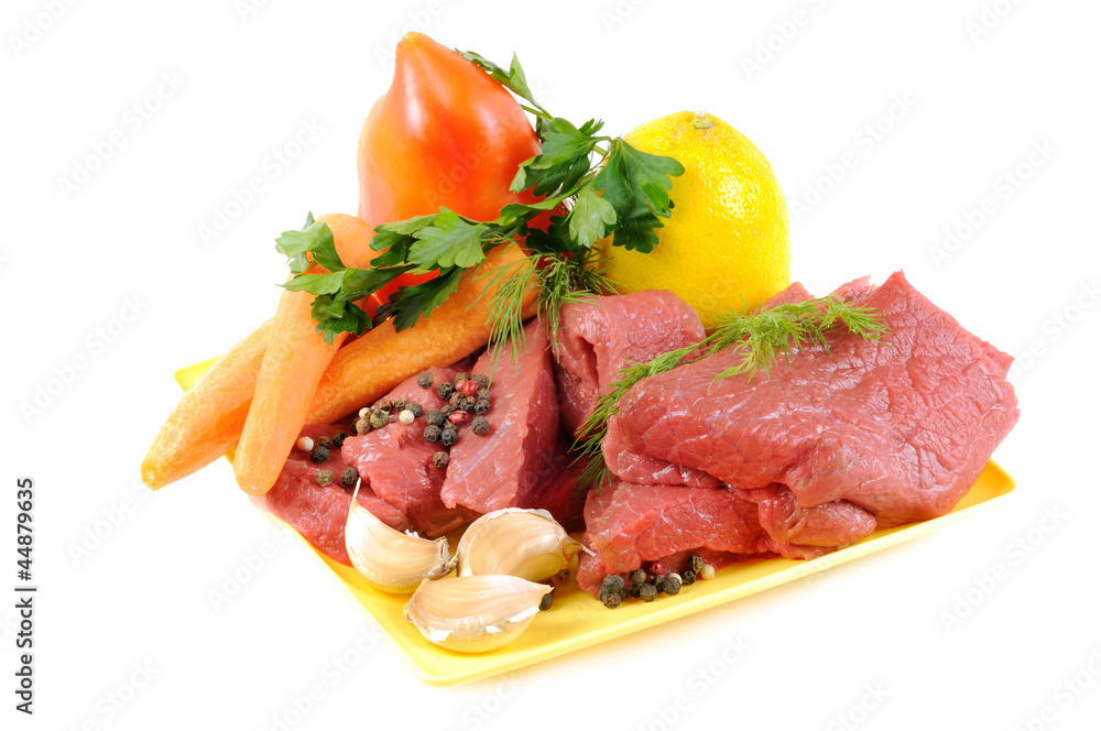 Fresh vegetables raw beef