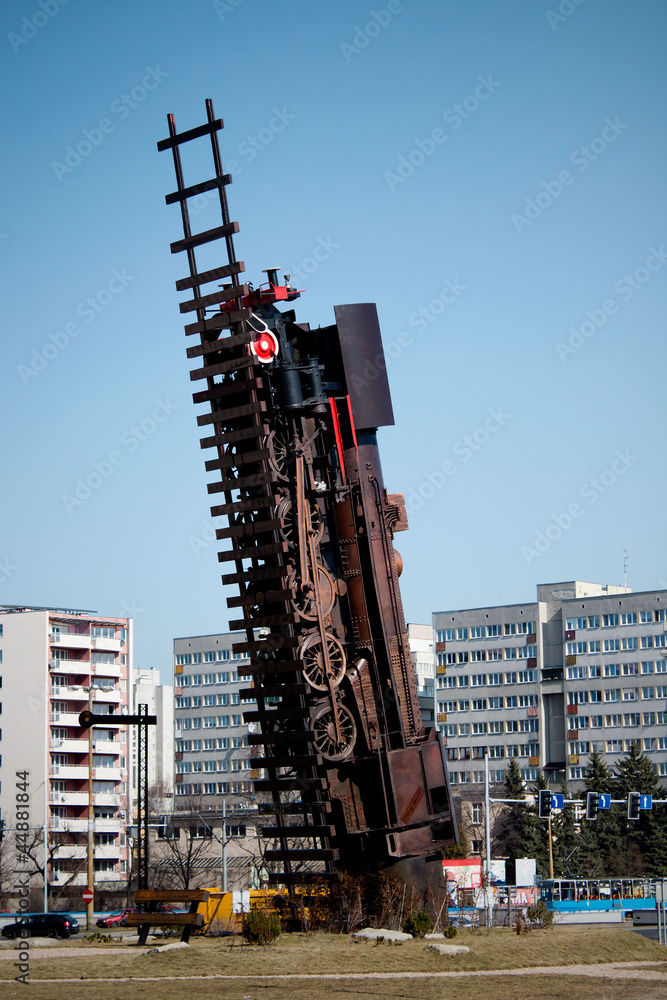Naklejka premium Train monument in Wroclaw. Train to heaven